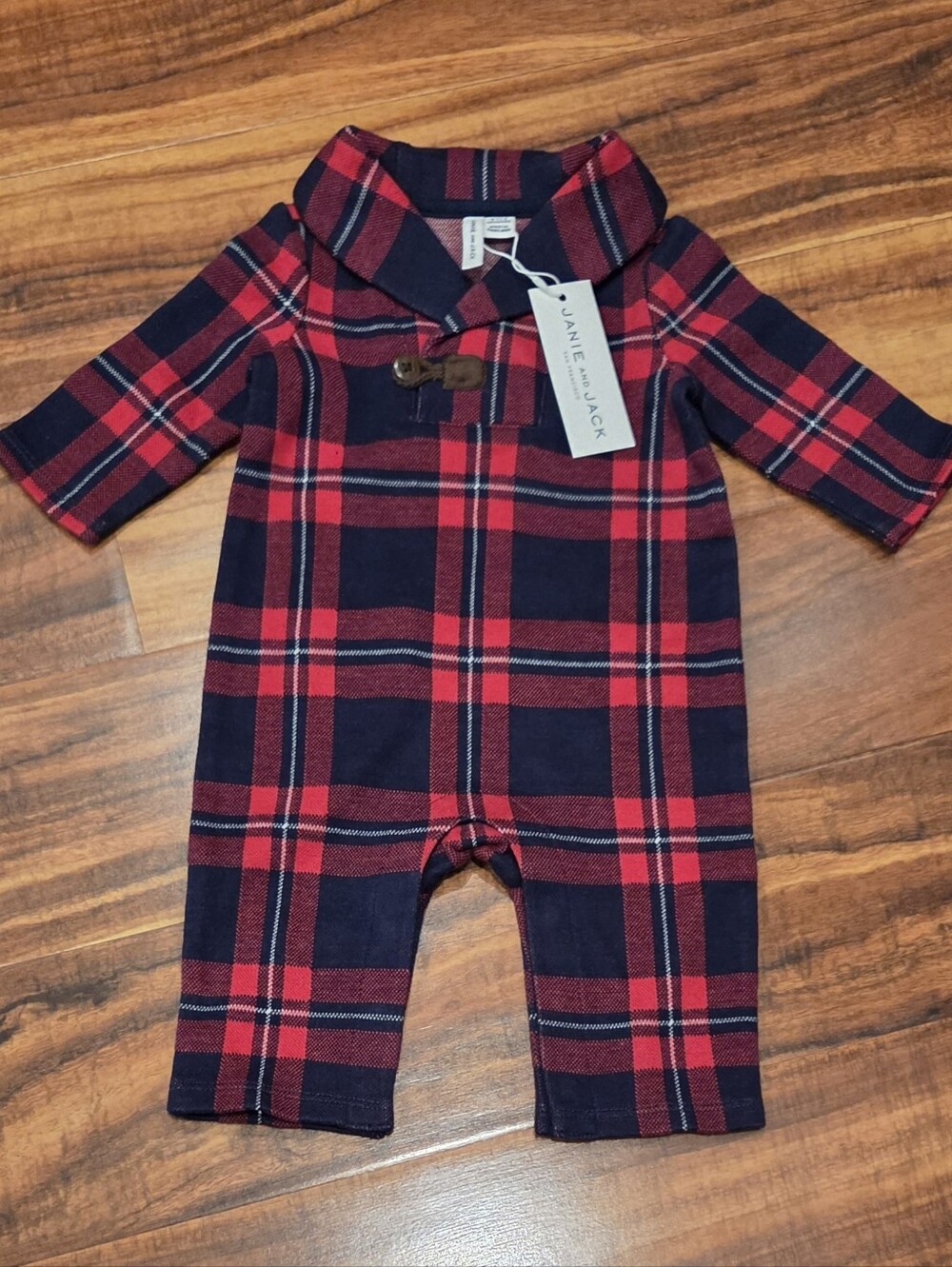 Janie and Jack Red/Navy NWT 0-3 Months Plaid One-Piece Holiday Romper